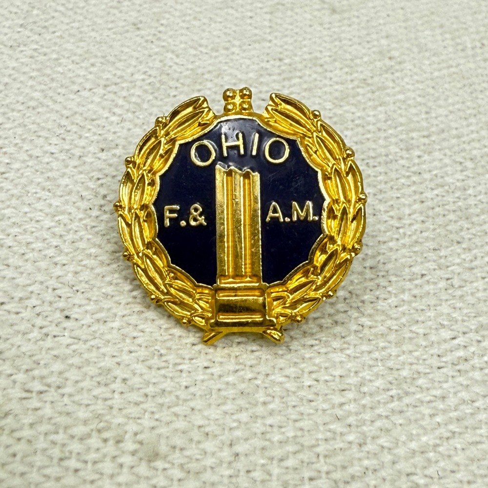 Ohio F&AM Freemason Lapel Pin Gold‎ Tone Enamel Pillar Wreath